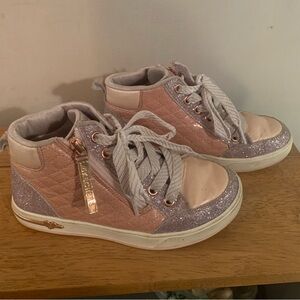 Skechers Pink and Glitter High Top Sneakers Girls Size 1 Great Condition